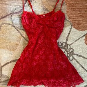 Red slip dress with an underwire bust